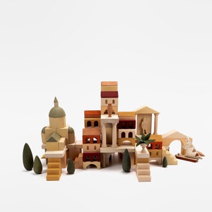 Wooden Italy Building Blocks: Montessori Waldorf Toys, Pretend Play