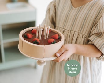 Wooden Play Food Sets, Handmade Pretend Kitchen Toys for Children Ages 3+