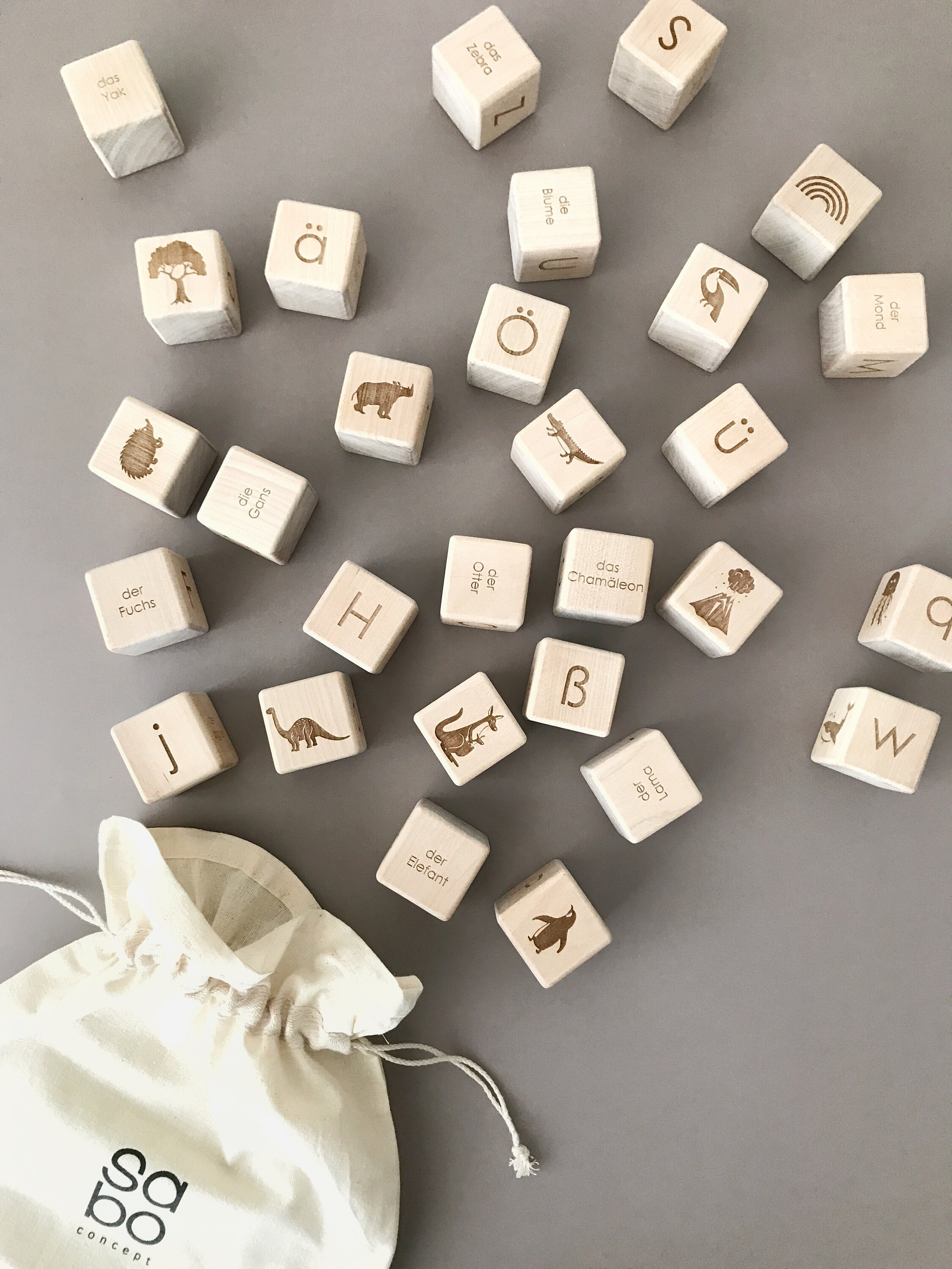 German Alphabet Blocks: Wooden Learning Set With Illustrations - Etsy