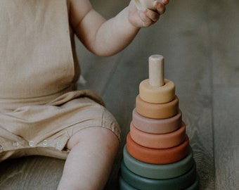 Wooden Baby Toys, Christening Gifts, Wooden Ring Stacker, Montessori Baby Toys, Toddler Toys, Miniature Food, Waldorf Toys