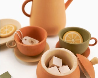Set De Té De Madera De 14 Piezas Para Niños – Juego De Té De La Tarde Con Accesorios De Cocina