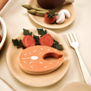 Play Food Set: Wooden food toy sets Wooden toys for kids Kitchen play toys Dinner food set image 6