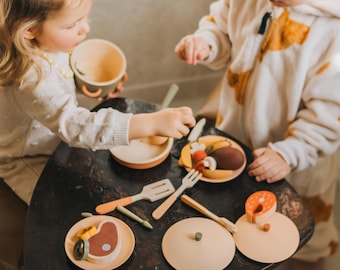 Wooden Play Food Set, Montessori Toys, Miniature Food