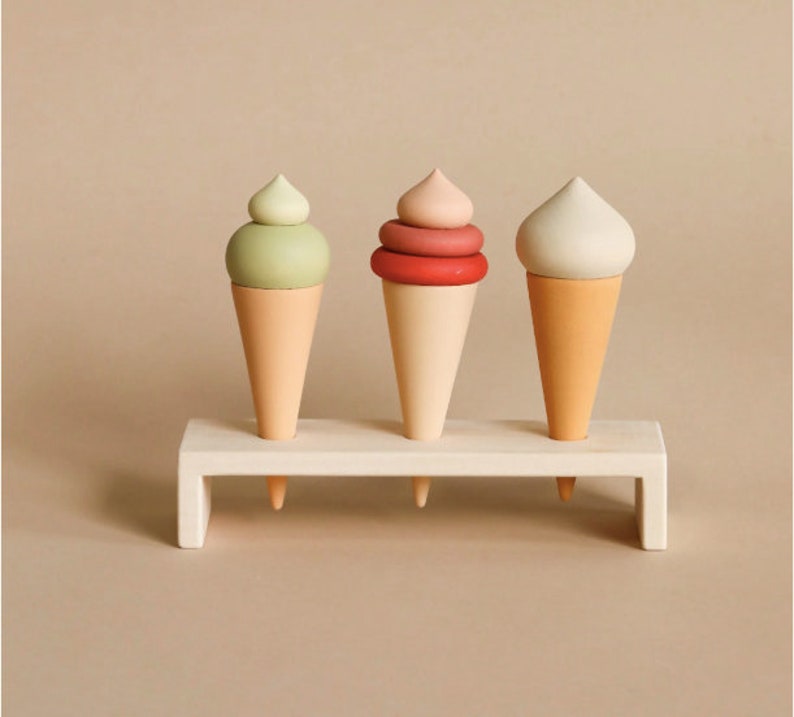 Minimalist wooden ice cream toy set — educational toddler gift for role play and screen-free fun.
