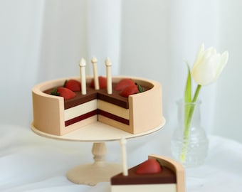 Wooden Cake Toy, Pretend Play Dessert Set, Montessori Birthday Game, Toddler Kitchen Activity