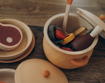 Wooden Play Food Set: Montessori Kitchen Toys for Pretend Play, 3+ Years Old Gift