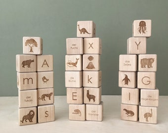 German alphabet blocks | Learning German alphabet set | Wooden alphabet blocks | Deutsche Alphabet