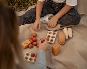 Wooden Play Food Set: Montessori Toys, Sensory Learning