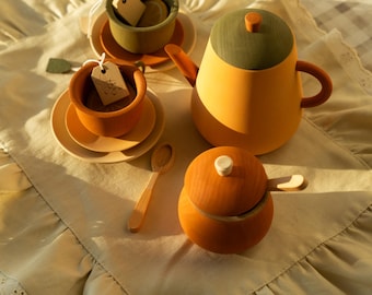 Wooden Tea Set Toy, Pretend Play Food, Montessori Toys