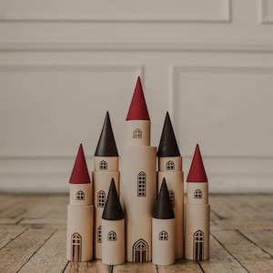 Bloques de construcción de castillos de madera, juguetes Montessori, regalo para niños de 3 años en adelante