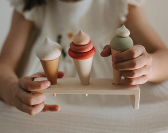 Wooden Ice Cream Toy, Montessori Play Food, 3+ Years Old