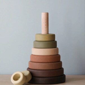 Wooden Ring Stacker Toy Stacking Toy Baby Gift Olive Stacking Rings Eco ...