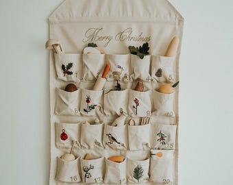 Fabric Advent Calendar, Wooden Play Food, Pretend Kitchen Toys for Children Ages 3+