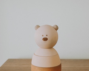 Wooden Bear Stacker Toy – Montessori Stacking Toy for Babies, Scandinavian Nursery Decor