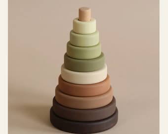 Wooden ring stacker toy Stacking toy Baby gift Olive Stacking rings eco toys for kids