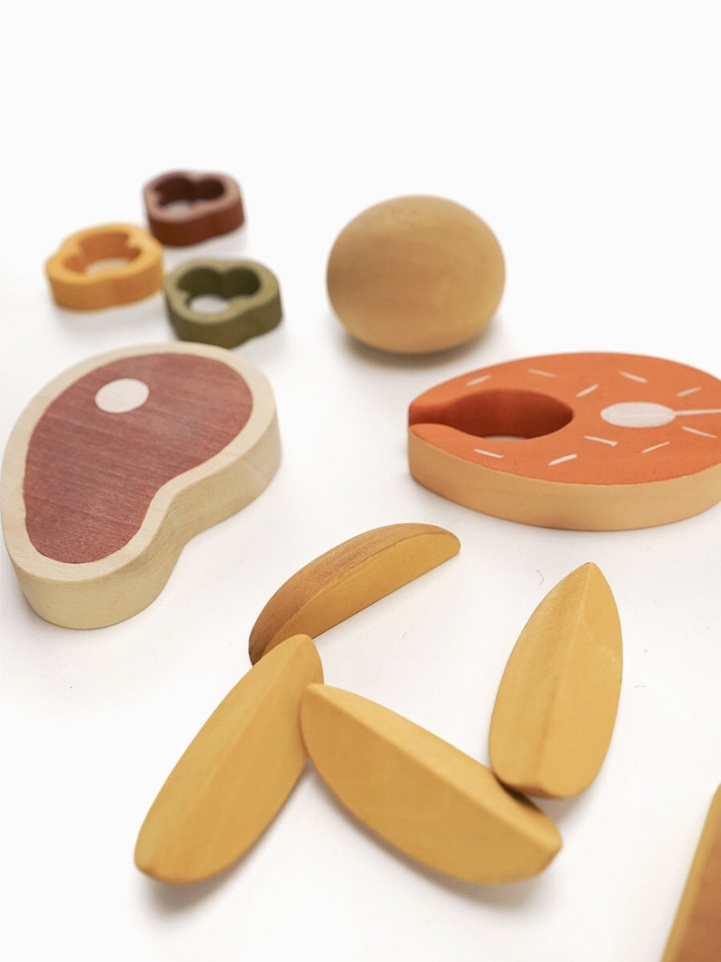 Play Food Set: Wooden food toy sets Wooden toys for kids Kitchen play toys Dinner food set image 9