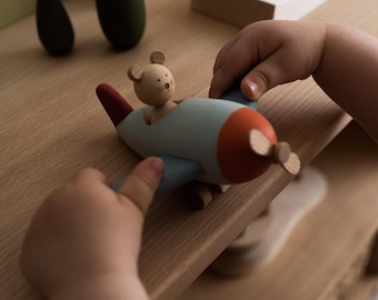 Wooden Plane Transportation Toys, Adventure Play Set, Storytelling Toys, Open Ended Play, Gift for Kids 3+