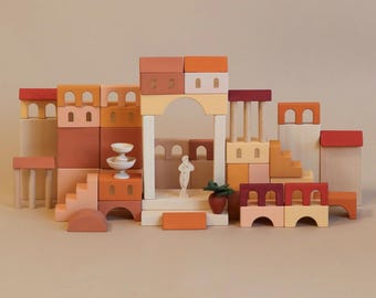 Italian Courtyard Wooden Building Blocks, Waldorf Montessori Toys
