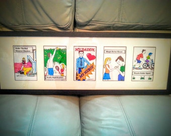 Framed hand-drawn to order Daddy hero comic strip artwork 5 prints fathers day gift