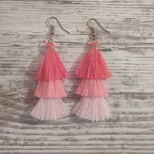 3 Shades of Boho Pink Dangle Earrings