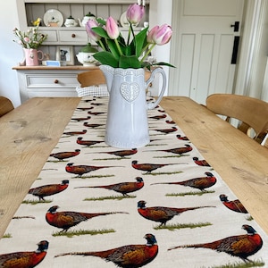 Foraging Pheasant Table Runner Country kitchen Home Gamebird Hunting Beaters Wildlife Birds Gift Birthday Anniversary Decor Furnishings