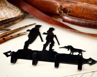 Llavero de acero con diseño de pareja de cazadores y perro - Decoración de caza para el hogar