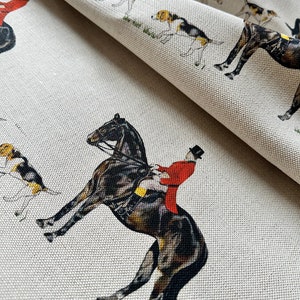 Hunt Master Fabric Horse Riding Equestrian Equine Soft Furnishings Curtains Projects Per Metre Hounds Upholstery Home Decor Linen Hunting