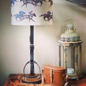 Handcrafted Stirrup Lamp & Horse Racing Lampshade Racetrack Racehorse Valentine Jockey Gift Equestrian Equine Decor Racehorse Grand National