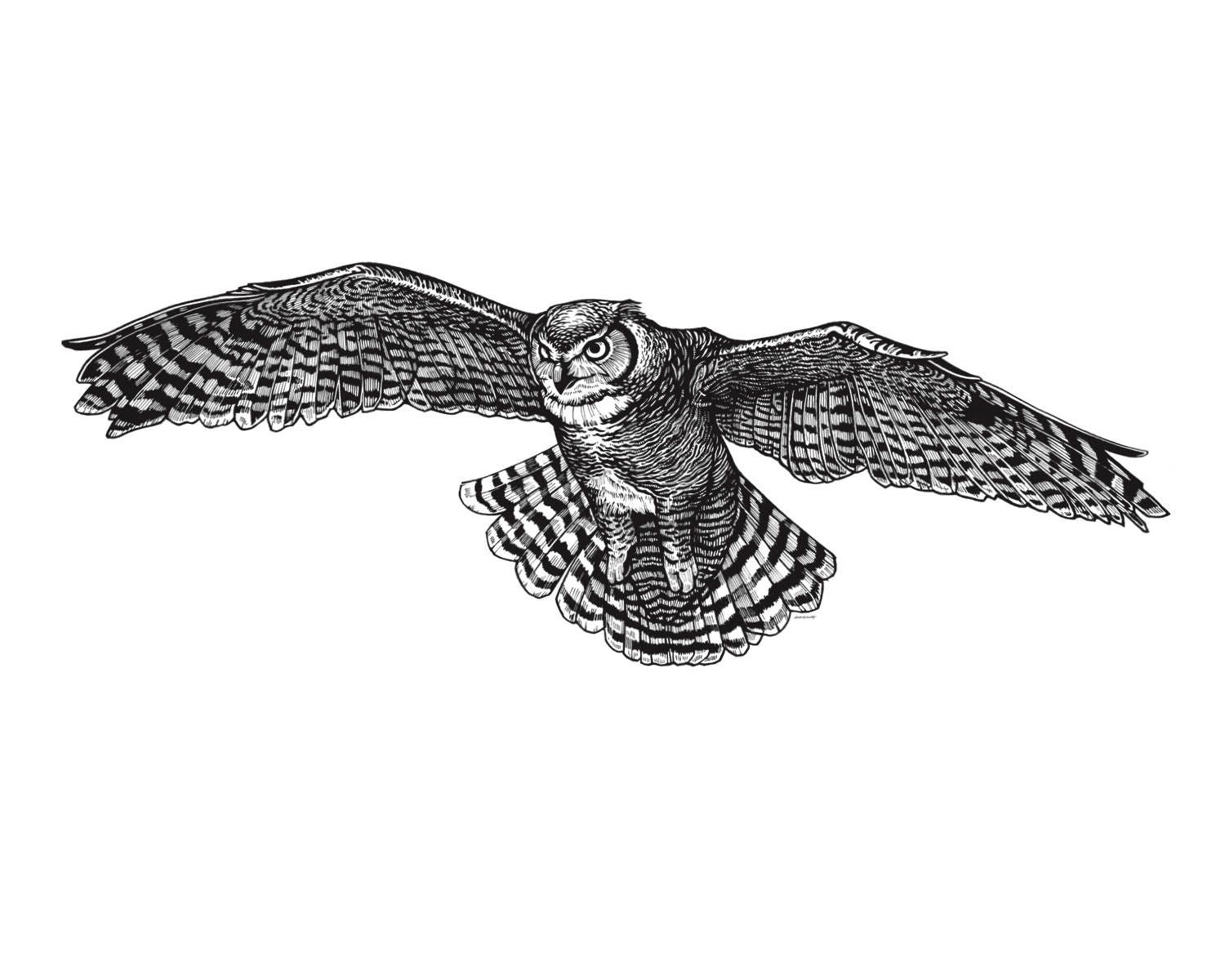 Flying Great Horned Owl | Etsy