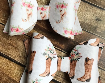 Country hair bows, horse hair bows, cowgirl boot hair bows, western boots