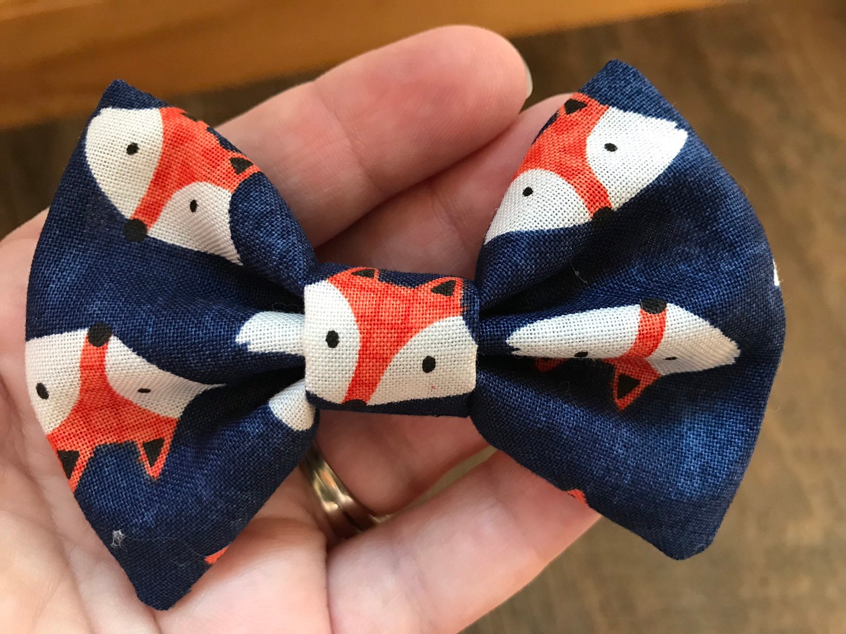 Grey headband with bow and dyed blue fox adornment Midnight Blue Baby Headband – Luxie Charm main image 3