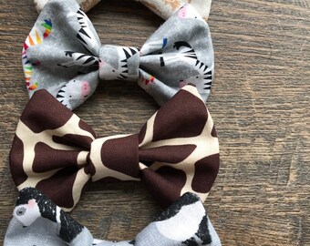 Zoo hair bows, safari, giraffe print hair bows, zebra hair bow, panda hair bows, headbands, Wild Animals
