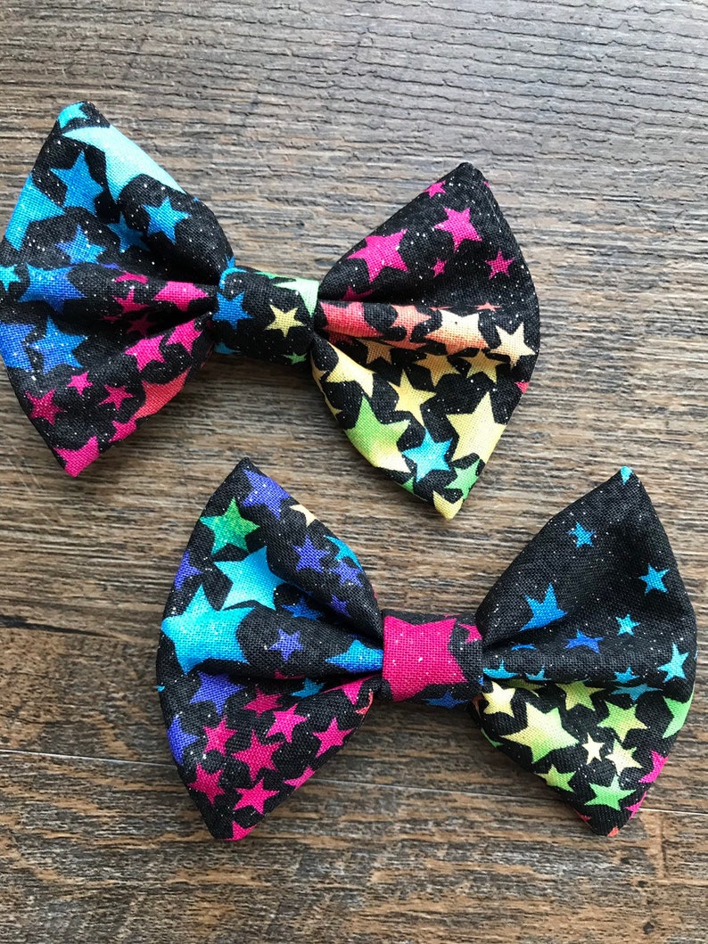 Rainbow stars hair bow headband glitter fabric bows nylon Etsy