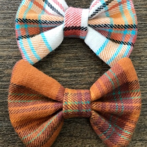 Plaid, orange, plaid, flannel, fabric hair bow, nylon headband, fall, autumn