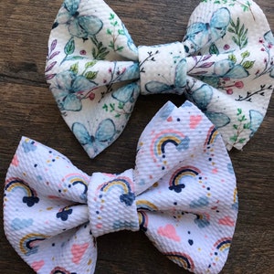 Butterfly, rainbow, nylon headbands, fabric bows, bullet fabric, Liverpool, blue butterfly