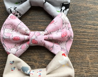 Farm animal hair bows, cow hair bow, pig hair bow, chicken hair bows