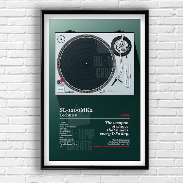 Technics SL-1200 MK2 poster: an iconic tribute to hip-hop enthusiasts