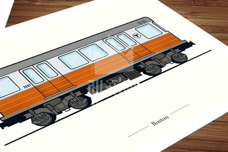 Boston Subway Art Print, Small Train Illustration, Perfect Small Gift for Subway Enthusiast image 3