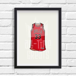 Scottie Pippen 1995 Chicago Bulls Jersey Illustrated Print Chicago Sports Memorabilia image 1