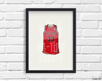 Scottie Pippen 1995 Chicago Bulls Jersey Illustrated Print - Chicago Sports Memorabilia