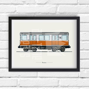 Boston Subway Art Print, Small Train Illustration, Perfect Small Gift for Subway Enthusiast image 1