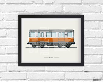 Boston Subway Art Print, Small Train Illustration, Perfect Small Gift for Subway Enthusiast