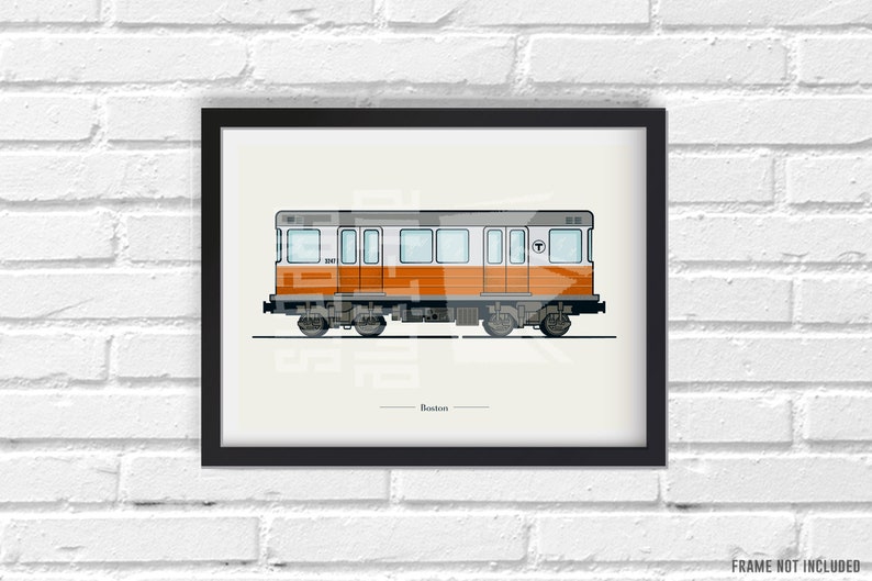 Boston Subway Art Print, Small Train Illustration, Perfect Small Gift for Subway Enthusiast image 1