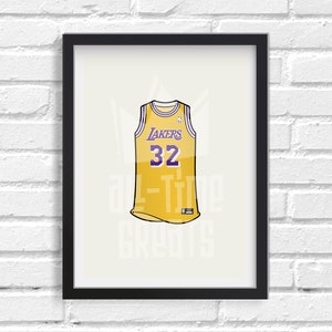 Los Angeles Lakers Jersey Kunstdruck (1987), Kleine Sport Illustration, Perfektes kleines Geschenk für Basketball Fan