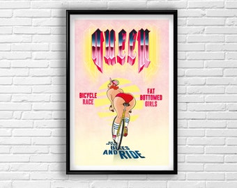 Queen EP Tribute Poster: Fat-Bottomed Girls and Bicycle Race Illustrated Art Print