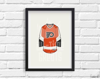 Philadelphia Flyers Jersey Art Print, Vintage Hockey Illustration