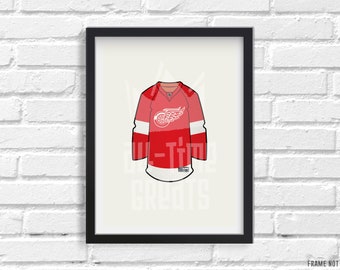 Detroit Red Wings Jersey Art Print, Small Vintage Sports Illustration, Perfect Small Gift for Hockey Fan