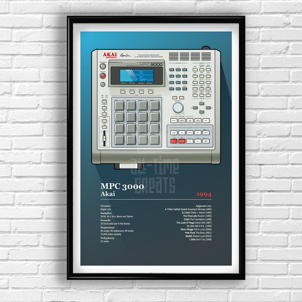 High-Quality Akai MPC 3000 Art: Vintage Hip-Hop Drum Machine Poster