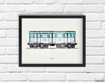 Paris Metro Art Print, Small Train Illustration, Perfect Small Gift for Subway Enthusiast