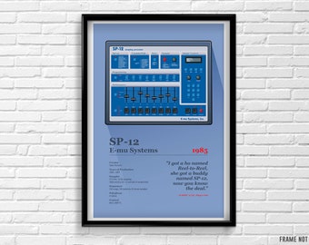 E-Mu Systems Sp-12 analog drum machine sampler old school hip hop golden age tribute poster vintage classic music gear producer collector